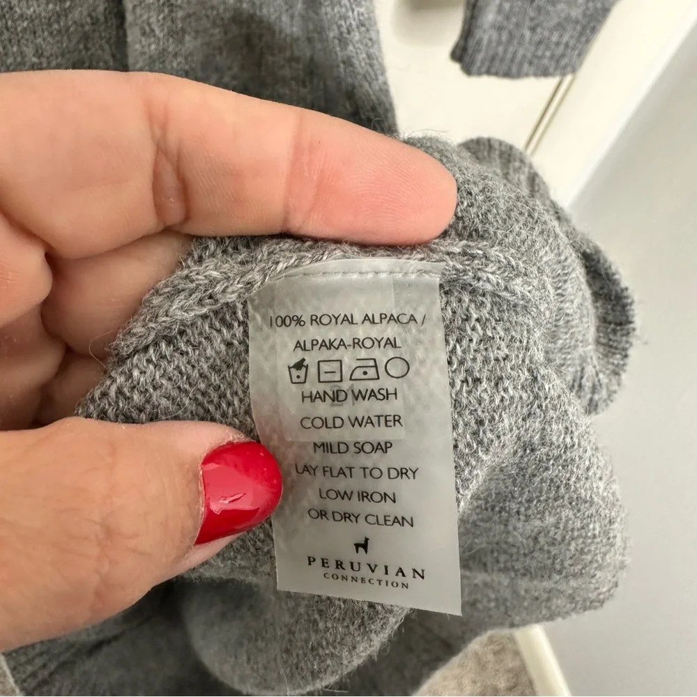 Peruvian Connection Royal Alpaca Faux-Wrap Sweater Dress in Gray